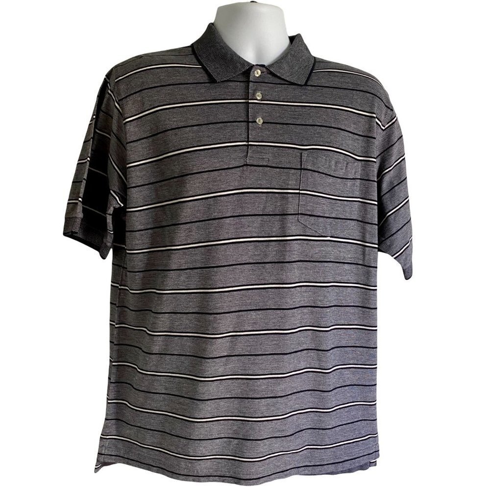 Roundtree and Yorke Striped Polo Shirt Pima Mercerized Cotton Mens Size Large